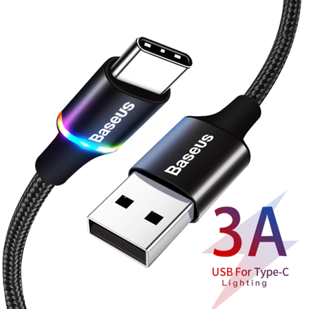 Baseus Halo Data | Podświetlany kabel USB USB-C Type-C Quick Charge 3.0 25cm 3A EOL