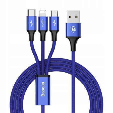 Baseus Rapid Series | Nylonowy kabel 3w1 USB Lightning iPhone Micro Type-C 3A 120cm EOL