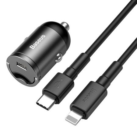 Baseus Tiny Star | Ładowarka samochodowa USB-C Power Delivery 3.0 Quick Chargr 4+ 30W + kabel Type-C - Lightning IPhone 18W 1m EOL